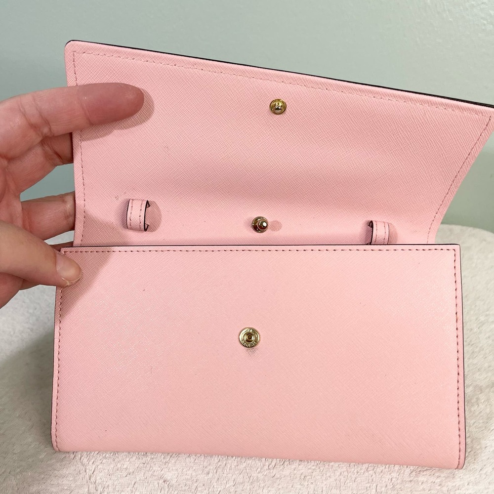 Kate Spade Pink Leather Snap Flap Continental Convertible Long Crossbody Wallet - Picture 8 of 9